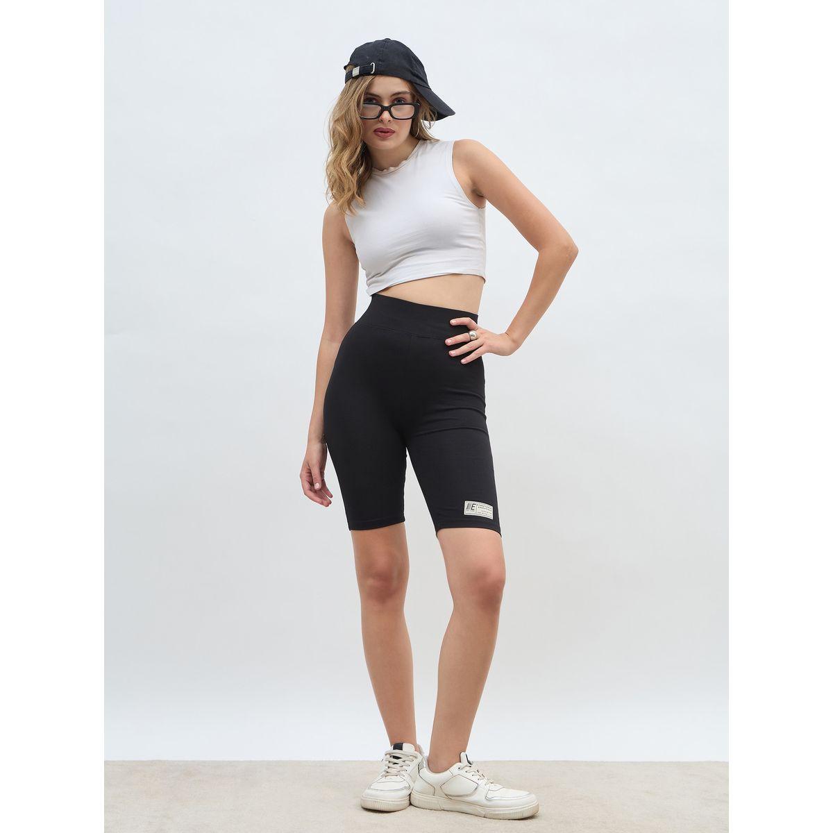 شورت ركوب الدراجات مزين بشارة-women-clothing-bottoms-shorts-image-1