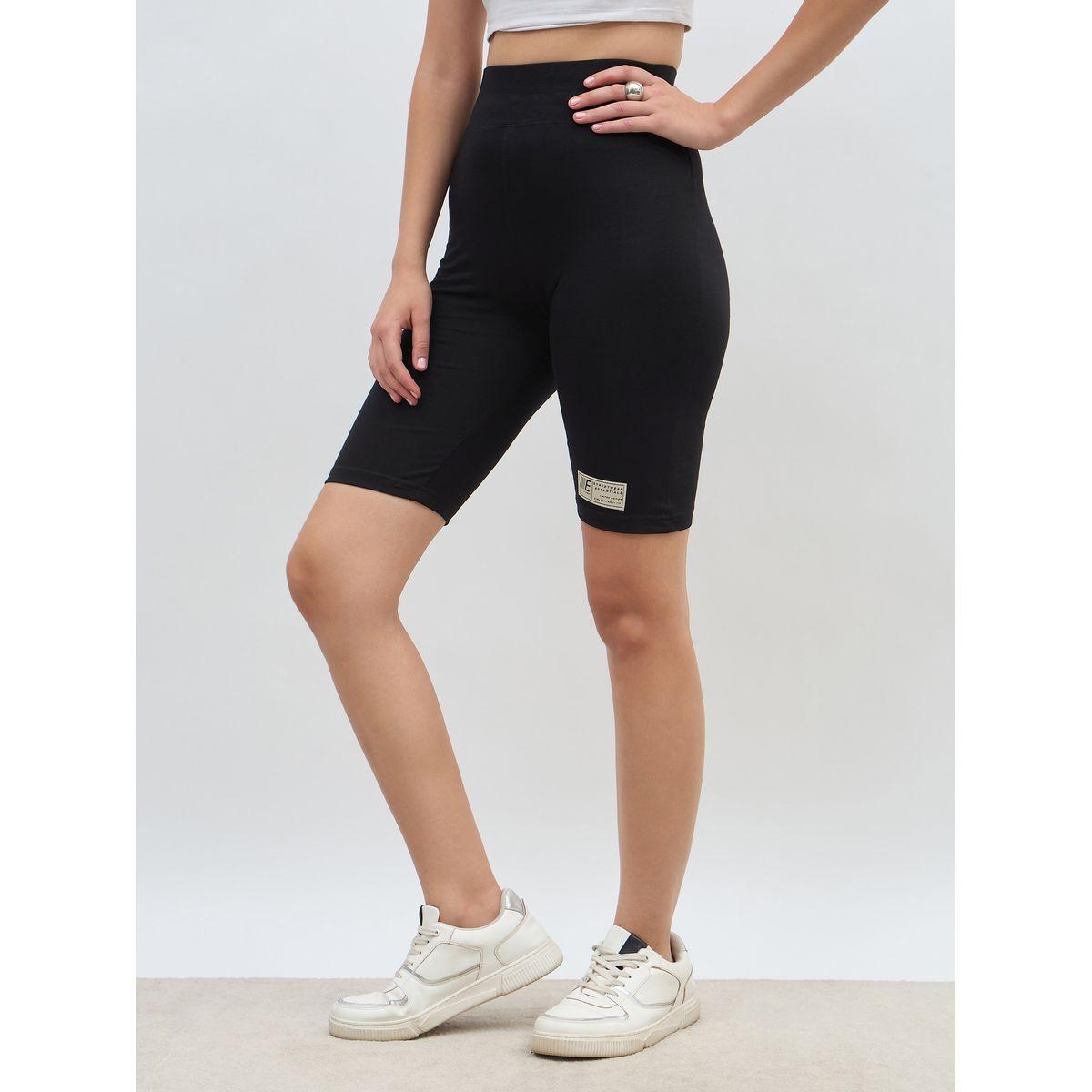 Styli Solid Cycling Shorts with Badge Details-women-clothing-bottoms-shorts-image-3