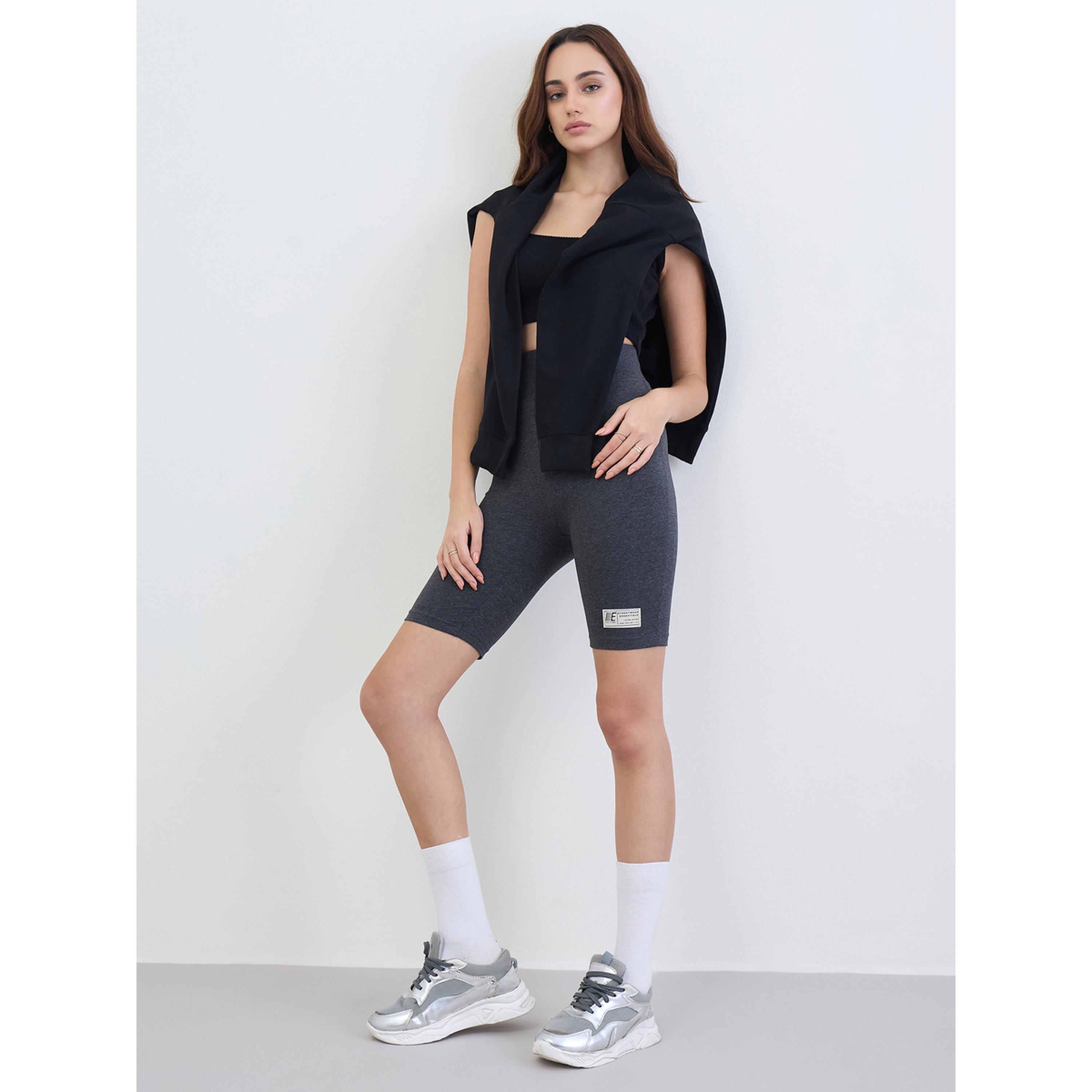 Styli Charcoal Cycling Shorts with Badge Detail-women-clothing-bottoms-shorts-image-2