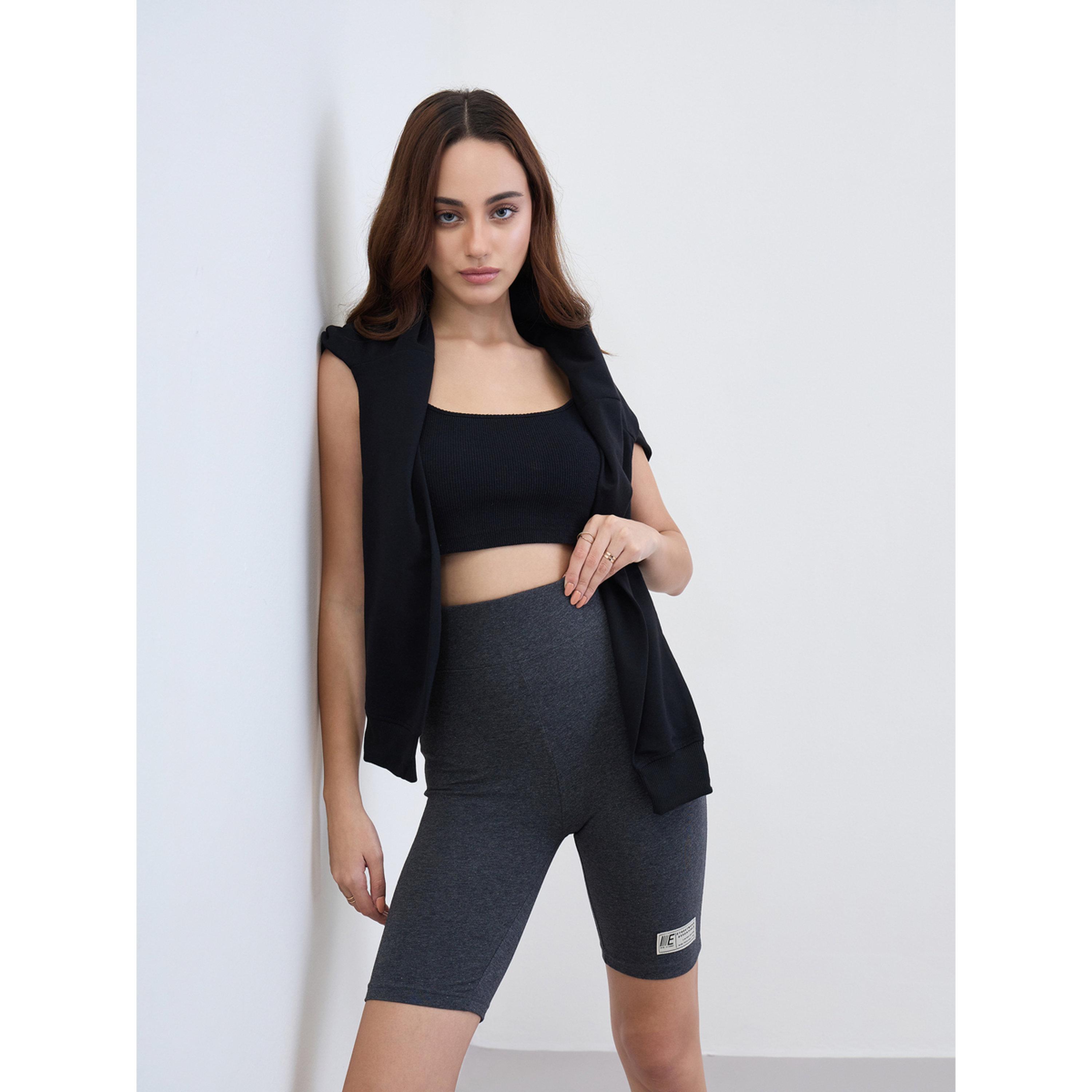 Styli Charcoal Cycling Shorts with Badge Detail-women-clothing-bottoms-shorts-image-3