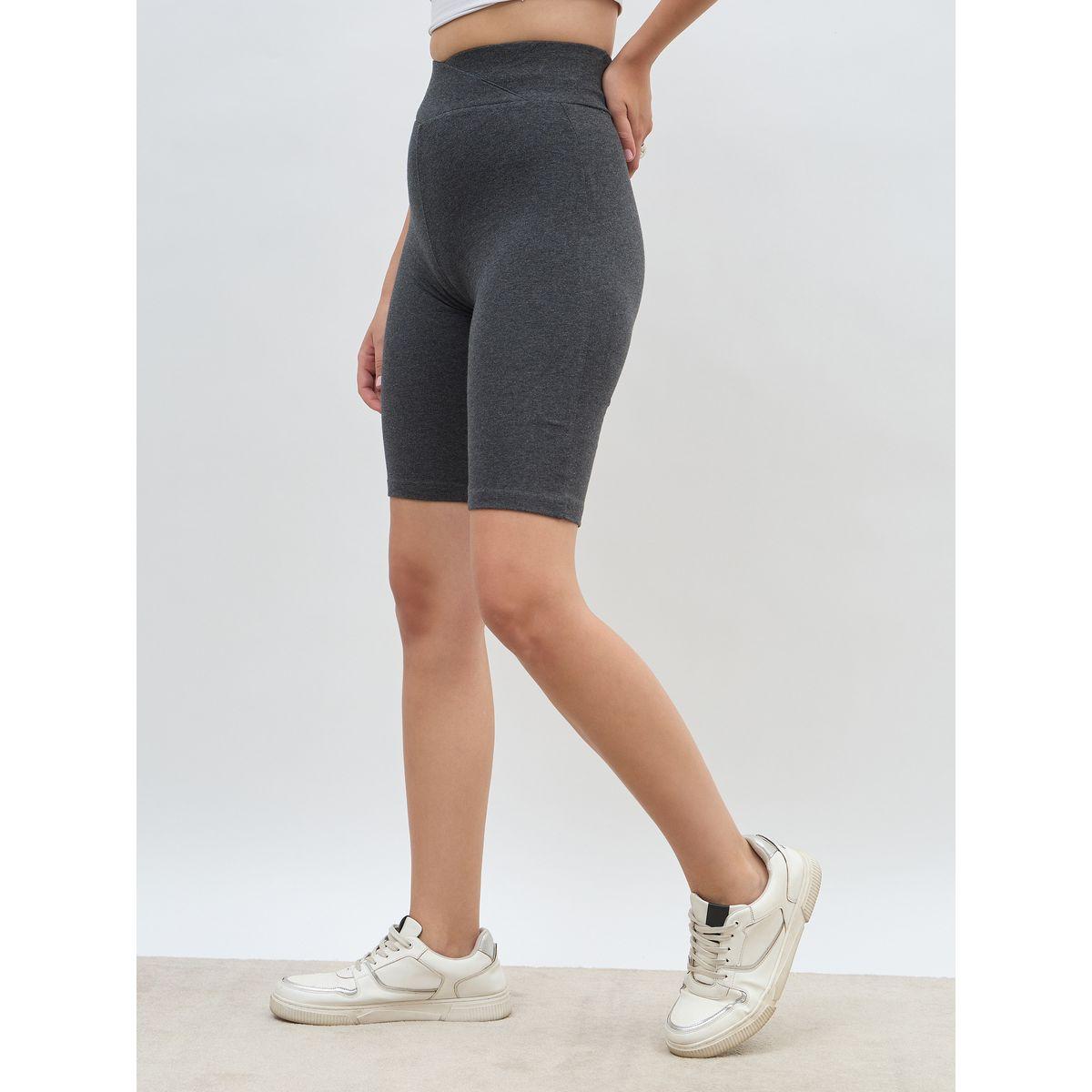 Styli Solid Cycling Shorts with Cross Waistband Detail-women-clothing-bottoms-shorts-image-3