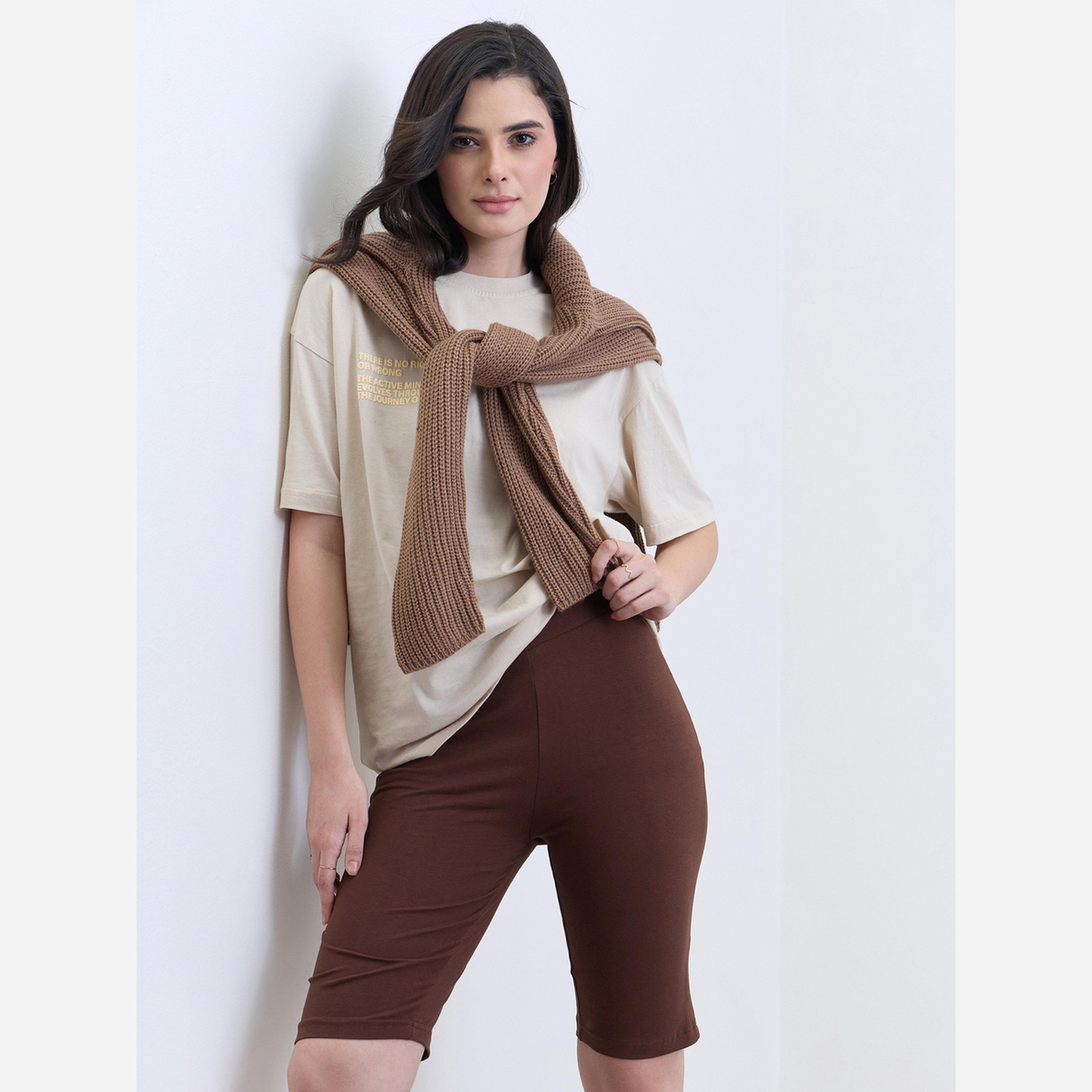 ستايلي - شورت رياضي نسائي لون بني بخصر متقاطع-women-clothing-bottoms-shorts-image-3