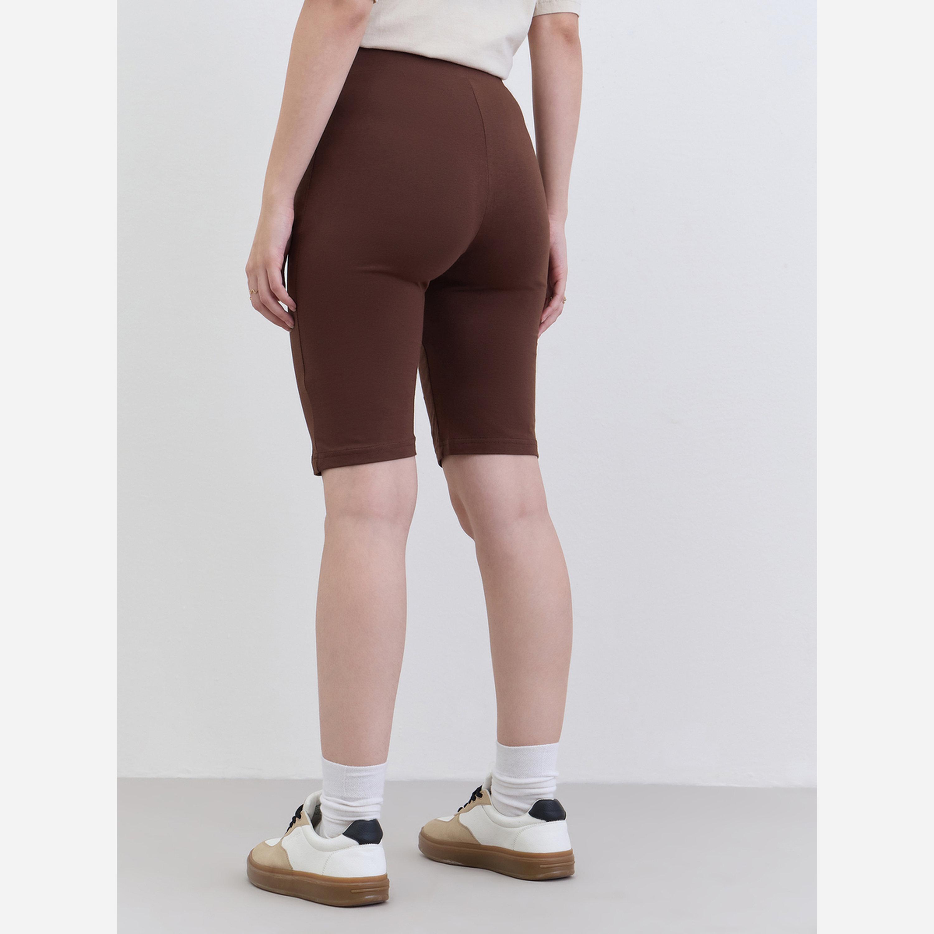 ستايلي - شورت رياضي نسائي لون بني بخصر متقاطع-women-clothing-bottoms-shorts-image-4