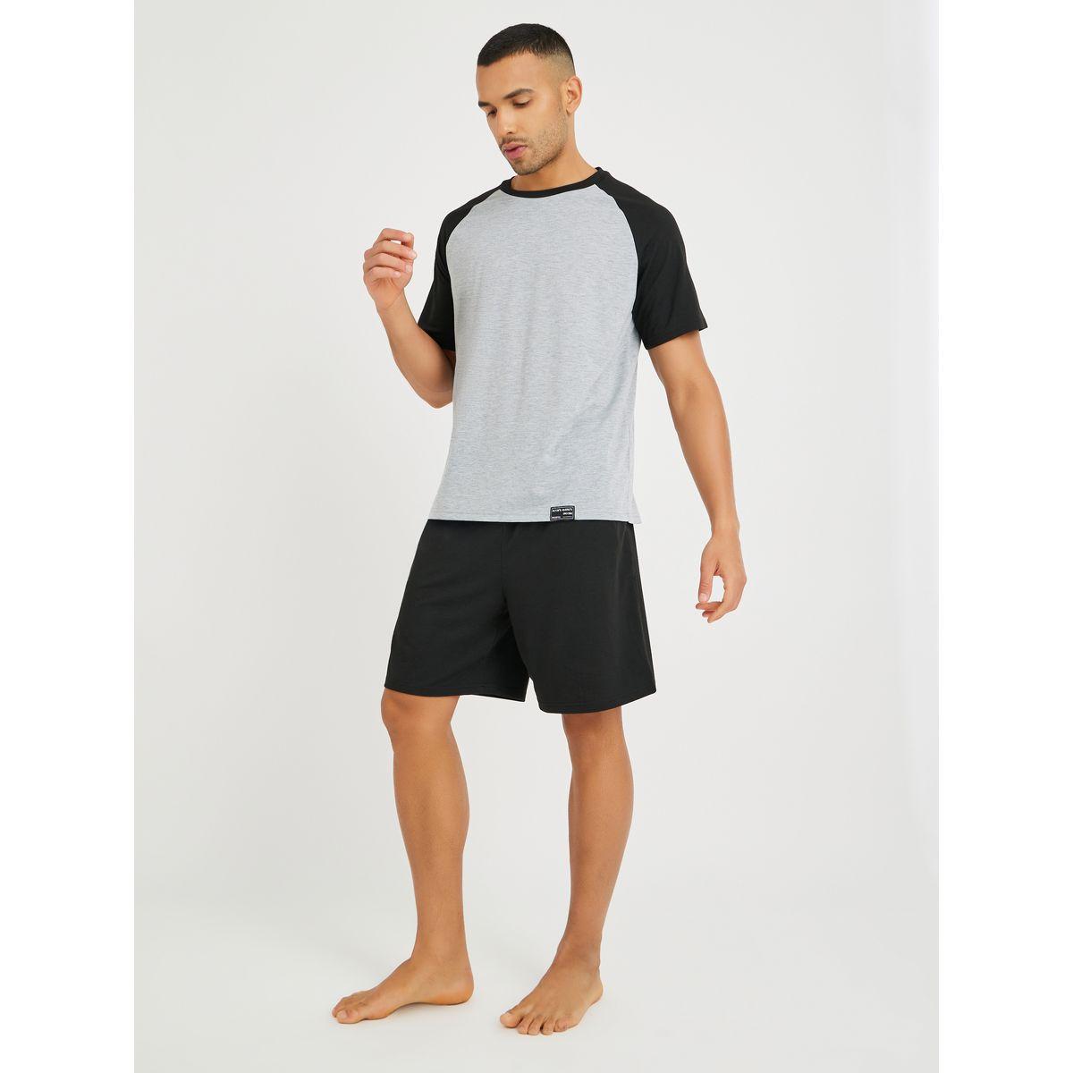 Styli Slogan Back Print Raglan Sleeves T-Shirt and Shorts Set-men-clothing-nightwear-sets-image-2