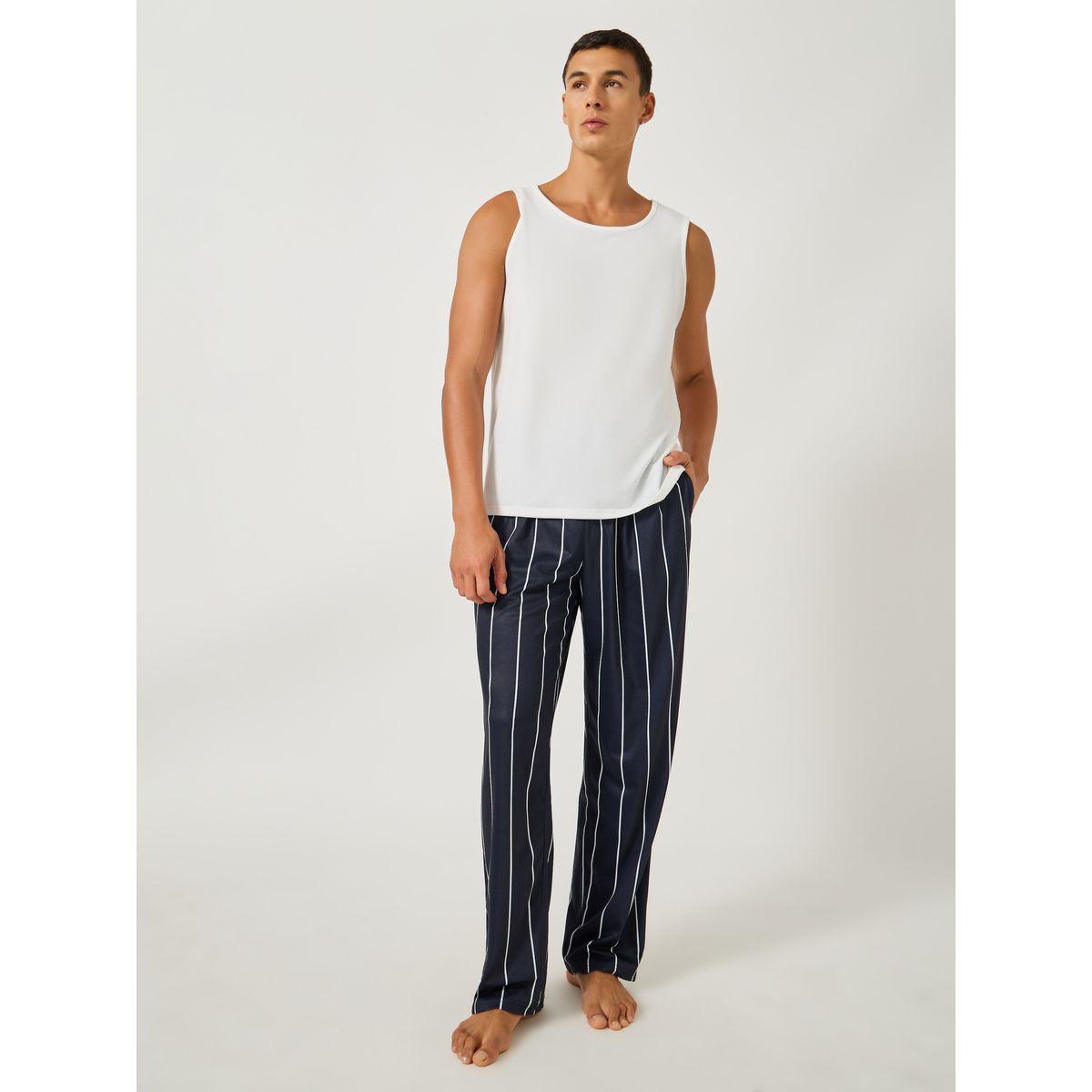 Styli Solid Tank T-Shirt and Striped Pyjama Set-men-clothing-nightwear-sets-image-1