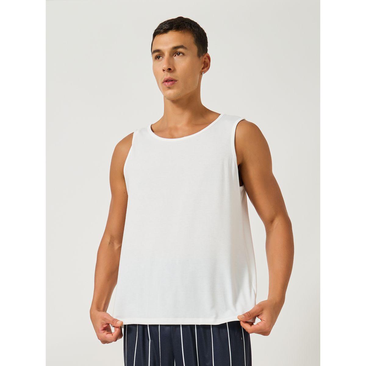طقم بيجاما من بنطال وتيشيرت سادة بلا أكمام-men-clothing-nightwear-sets-image-5