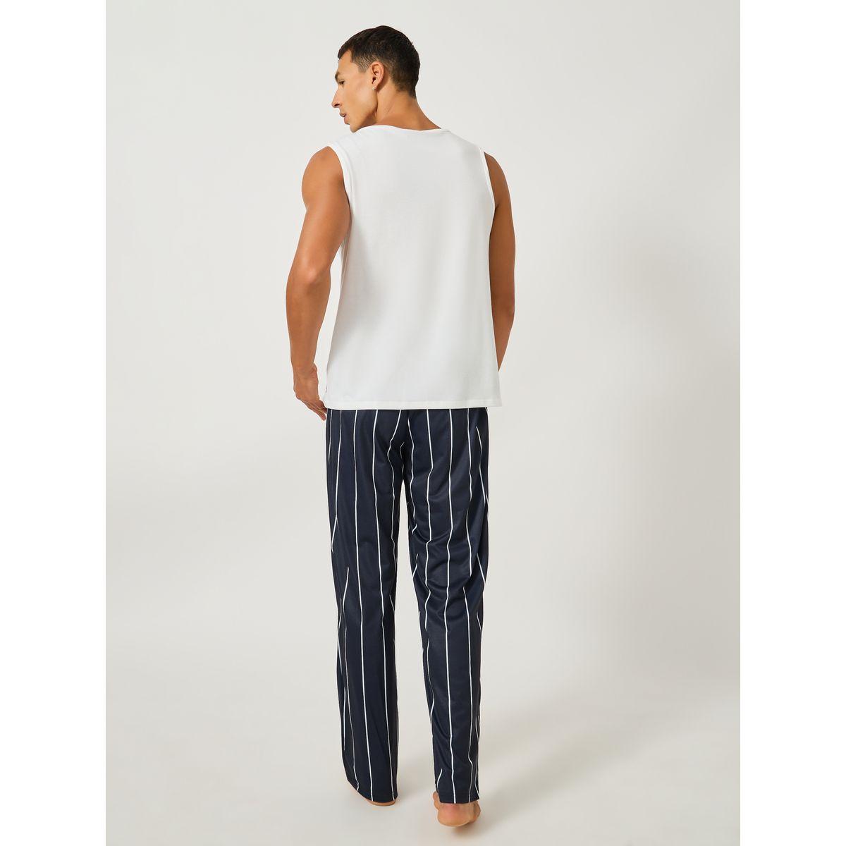 Styli Solid Tank T-Shirt and Striped Pyjama Set-men-clothing-nightwear-sets-image-6