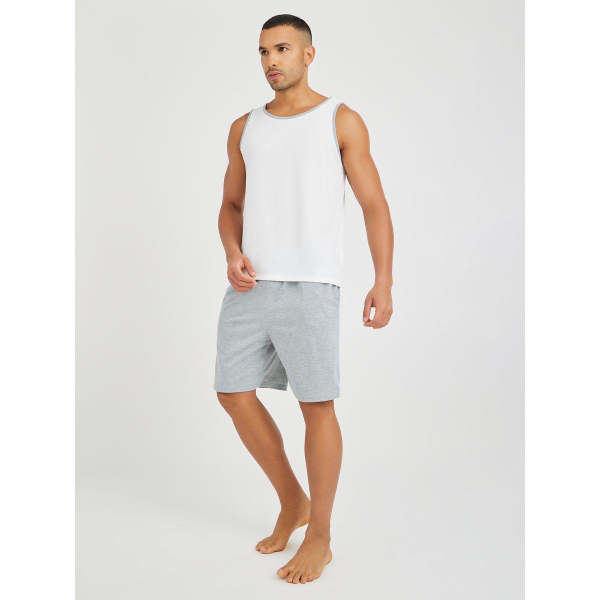 Styli Solid Regular Fit Tank and Shorts Co-Ords-men-clothing-nightwear-sets-image-1