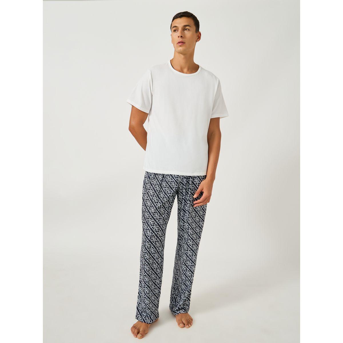Styli Solid Short Sleeve T-Shirt and All-Over Printed Pyjama Set-men-clothing-nightwear-sets-image-1