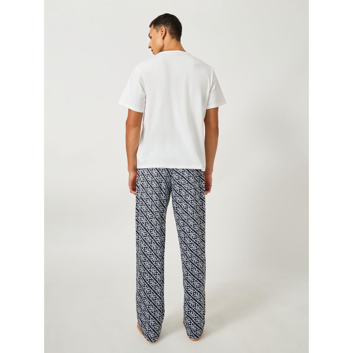 Styli Solid Short Sleeve T-Shirt and All-Over Printed Pyjama Set-men-clothing-nightwear-sets-image-5