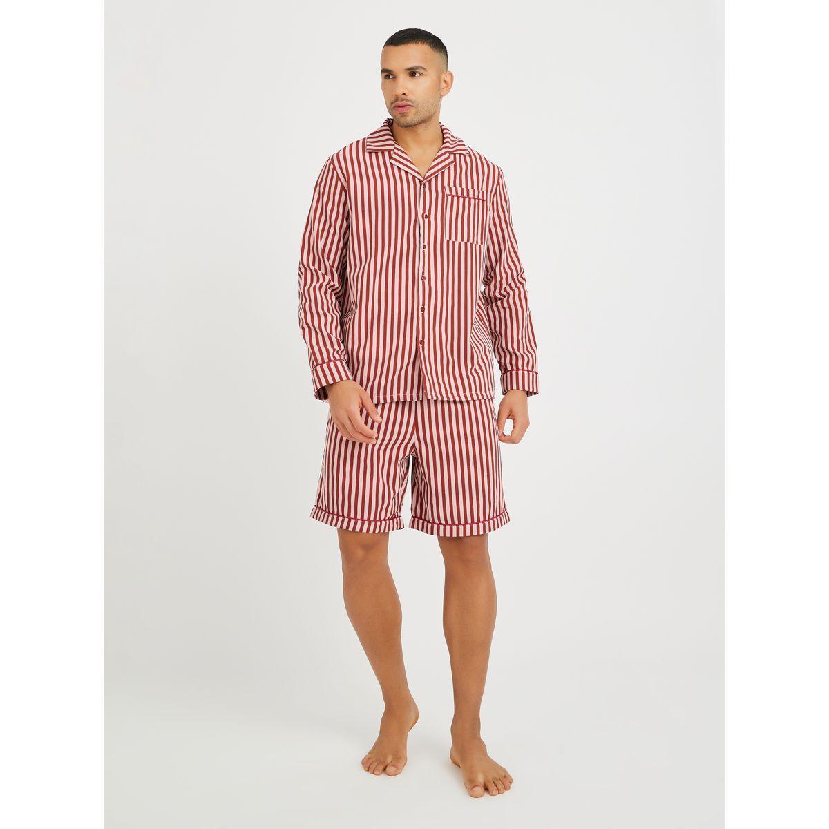 Styli Striped Long Sleeve Shirt and Shorts Pyjama Set-men-clothing-nightwear-sets-image-1