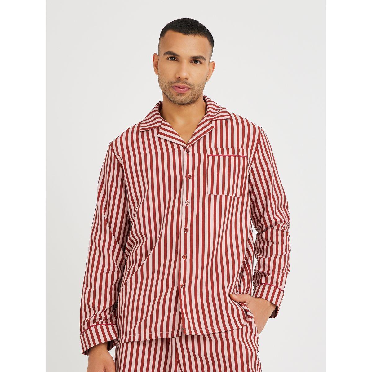 Styli Striped Long Sleeve Shirt and Shorts Pyjama Set-men-clothing-nightwear-sets-image-2
