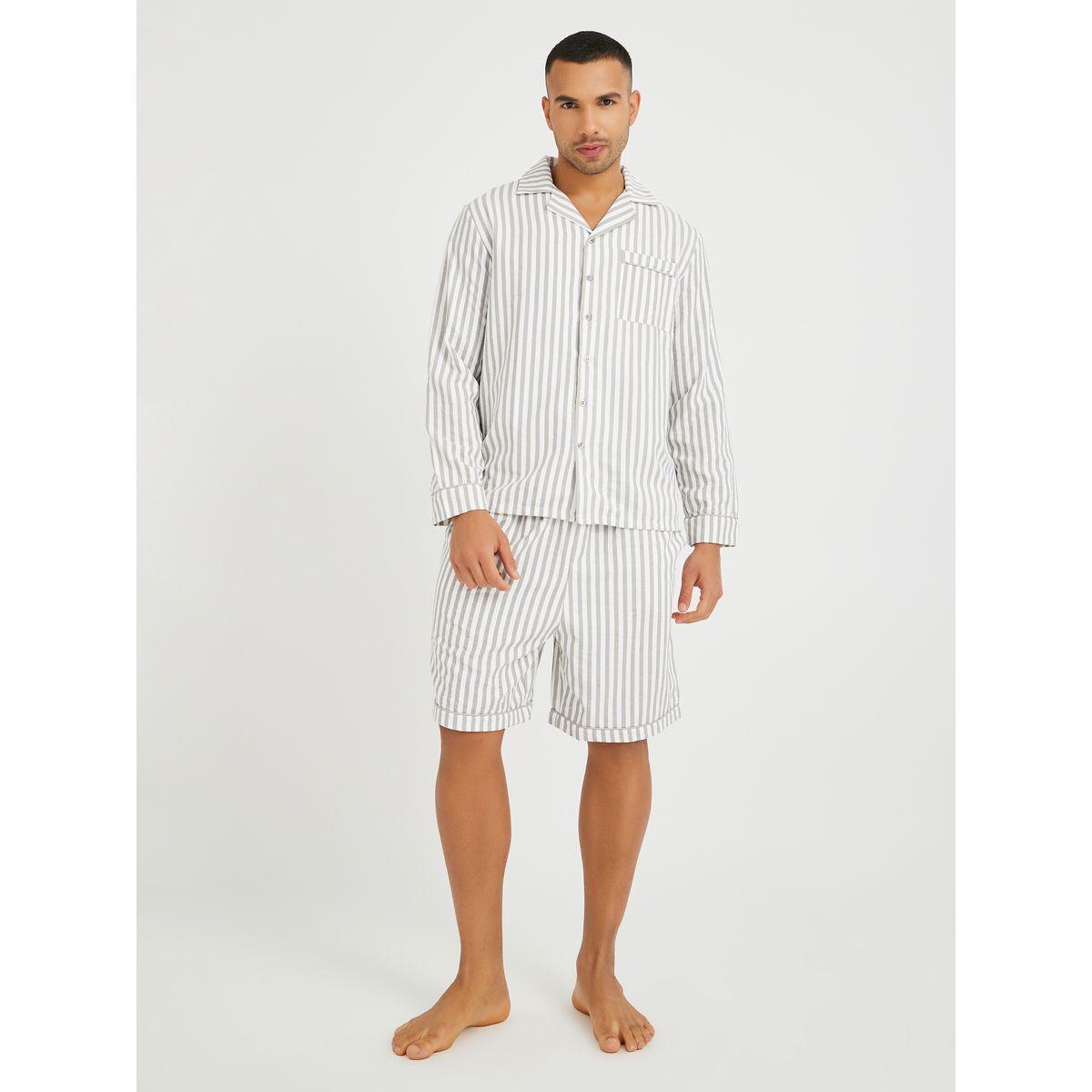 Styli Striped Long Sleeve Shirt and Shorts Pyjama Set-men-clothing-nightwear-sets-image-1