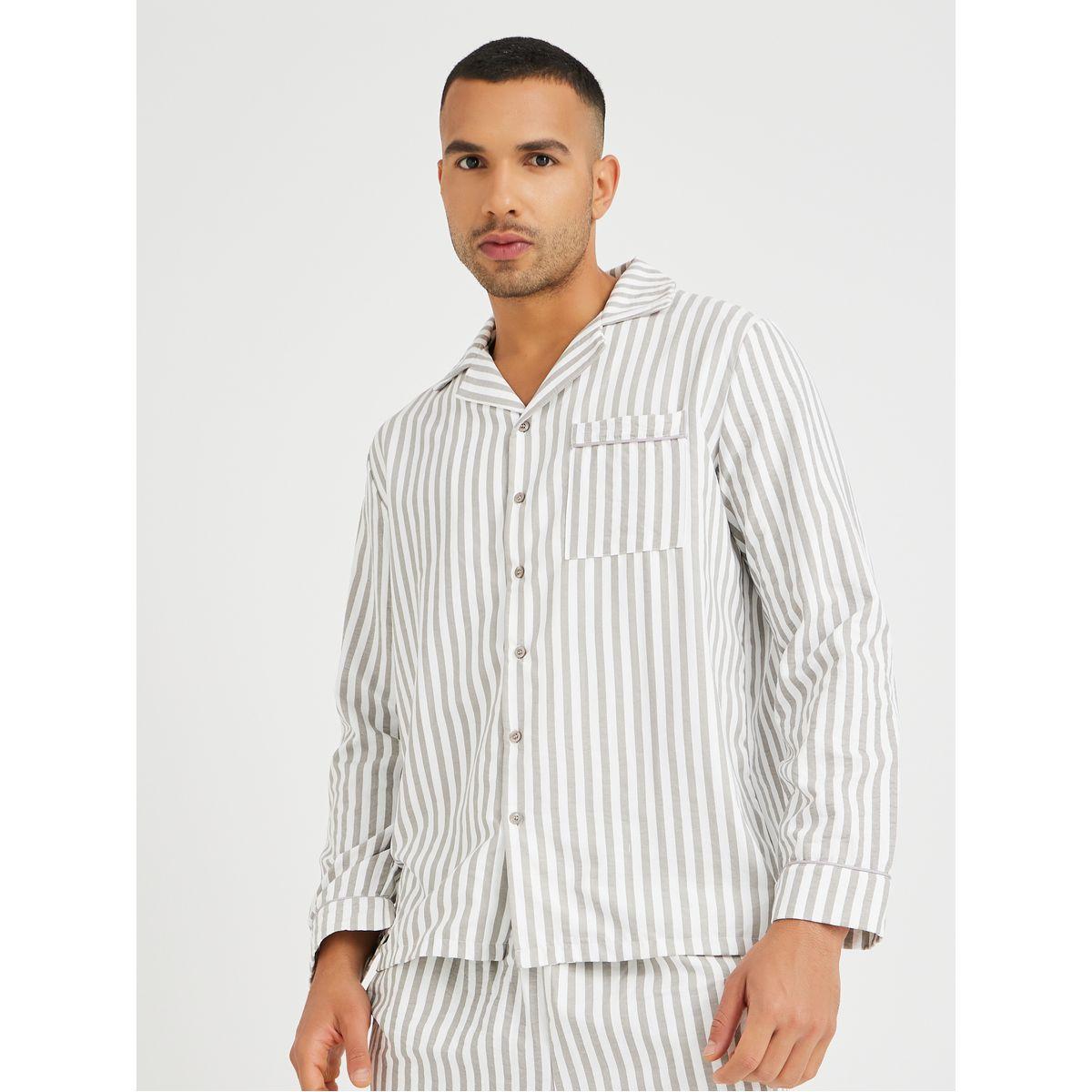 Styli Striped Long Sleeve Shirt and Shorts Pyjama Set-men-clothing-nightwear-sets-image-2