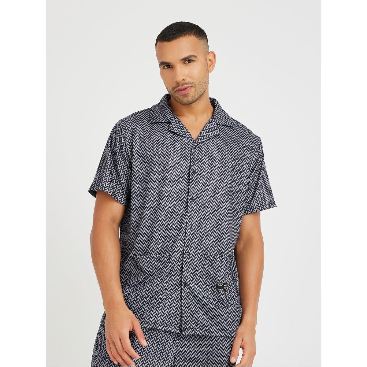 Styli Printed Short Sleeve Shirt and Shorts Pyjama Set-men-clothing-nightwear-sets-image-2