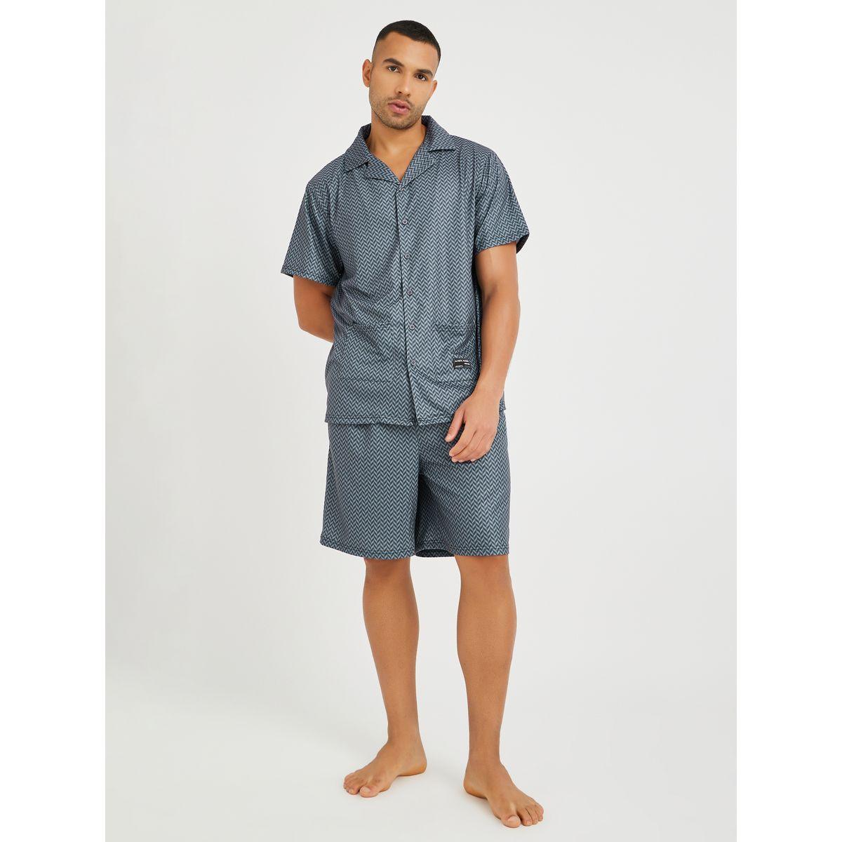Styli Printed Short Sleeve Shirt and Shorts Pyjama Set-men-clothing-nightwear-sets-image-1