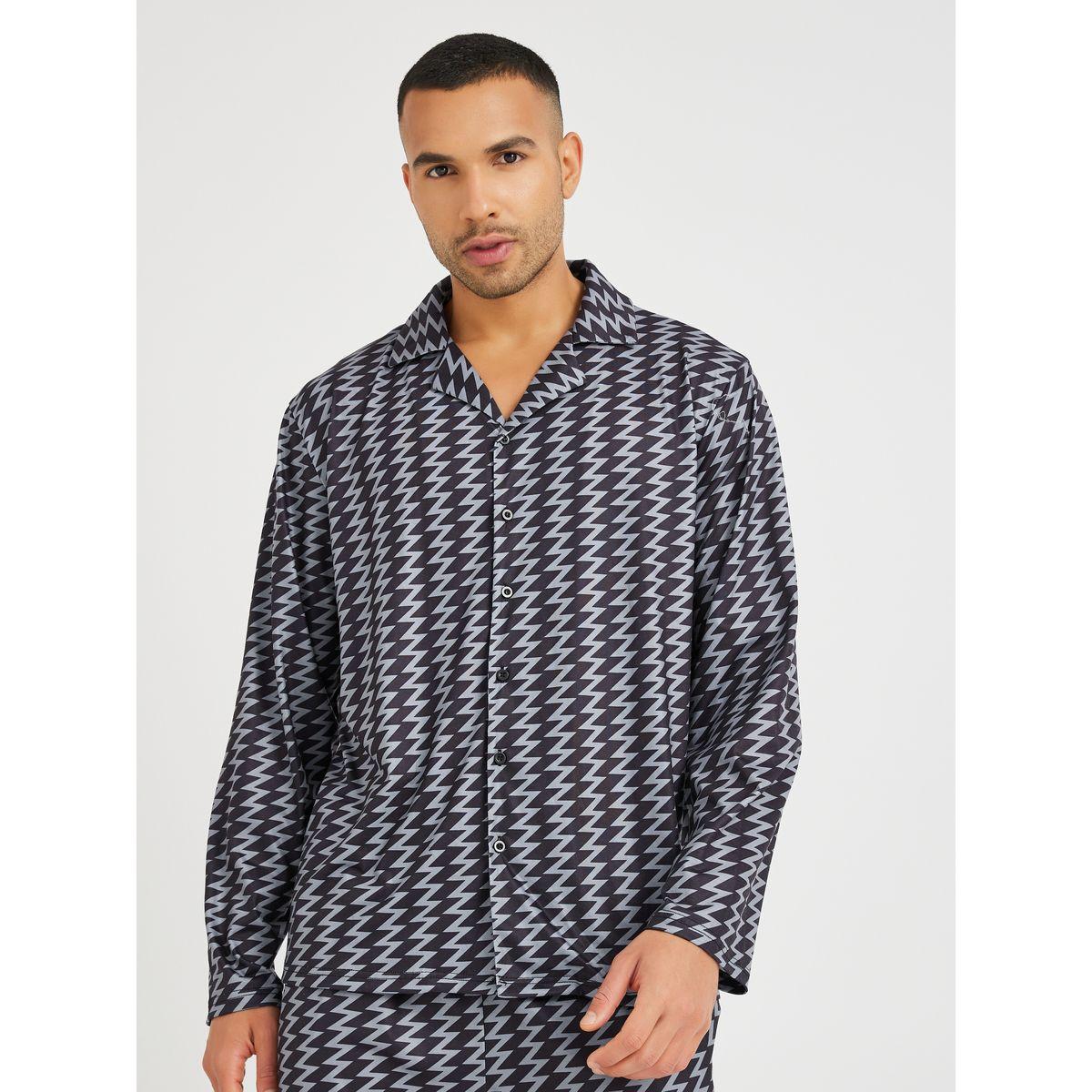 Styli Chevron Printed Long Sleeve Shirt and Pyjama Set-men-clothing-nightwear-sets-image-2