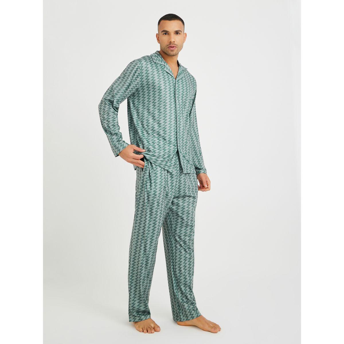 Styli Chevron Printed Long Sleeve Shirt and Pyjama Set-men-clothing-nightwear-sets-image-1
