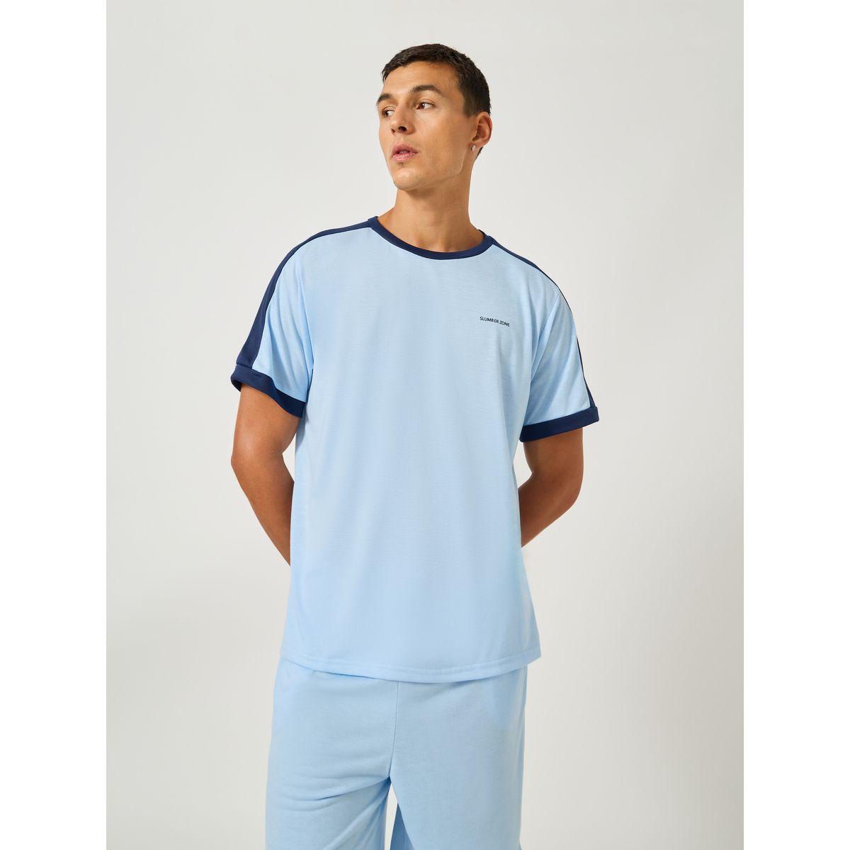 Styli Minimal Print Contrast Trim T-Shirt and Shorts Set-men-clothing-nightwear-sets-image-2