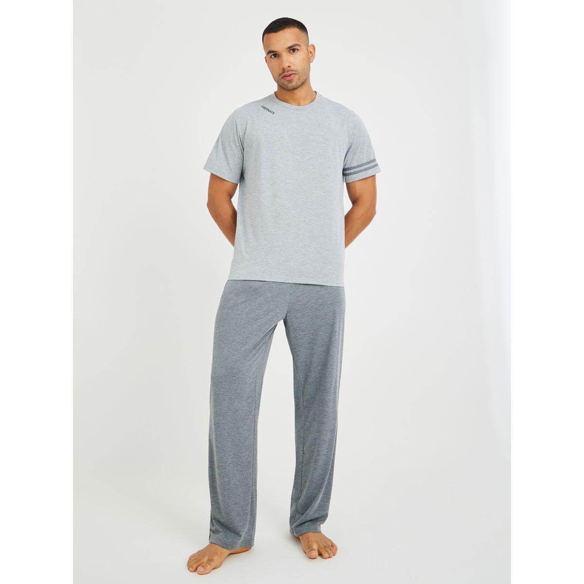 Styli Slogan Print Short Sleeve T-Shirt and Pyjama Set-men-clothing-nightwear-sets-image-1