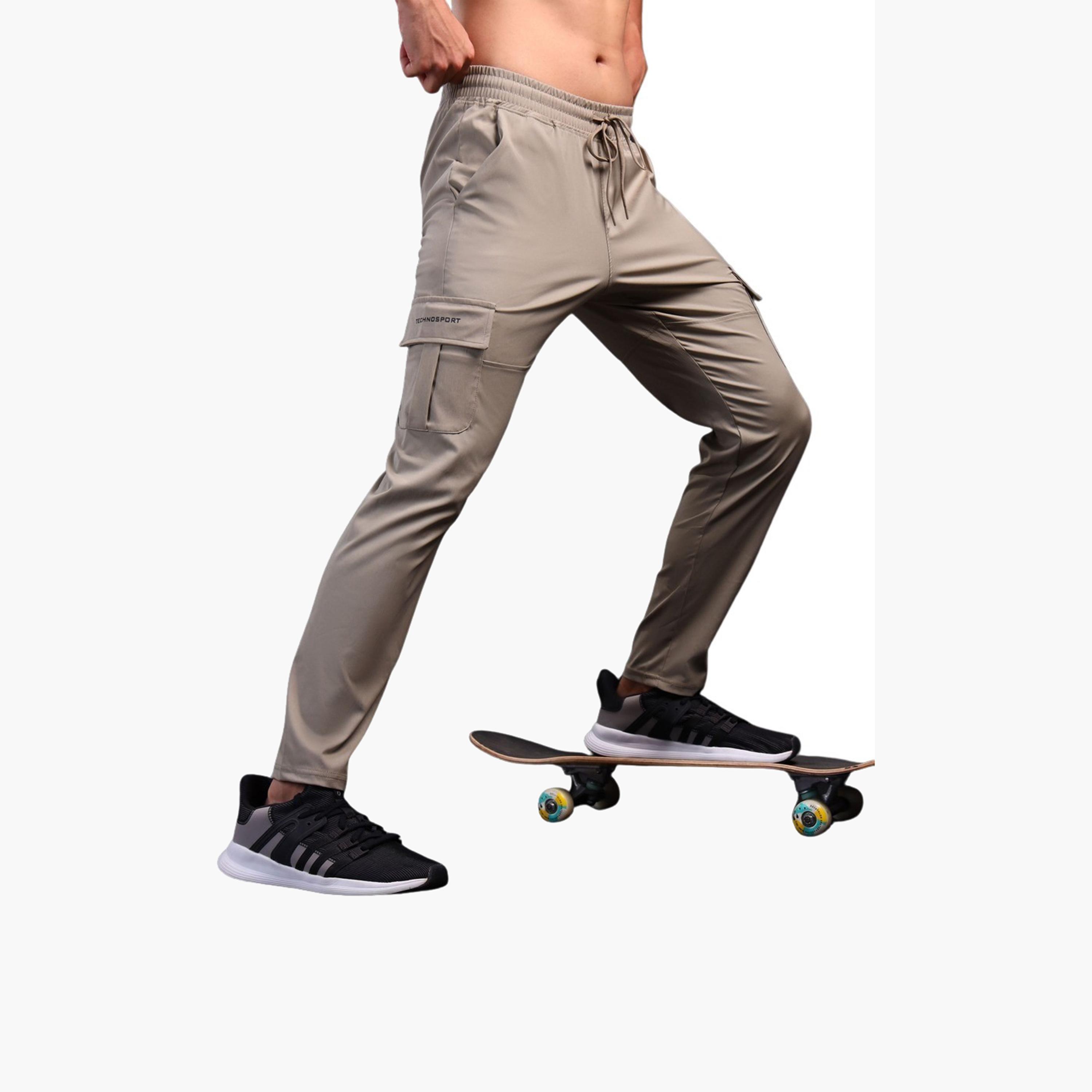 Technosport x Styli Men Solid Relaxed Fit Cargo Pants with TS FLEXI-men-clothing-sportswearandactivewear-bottoms-image-2