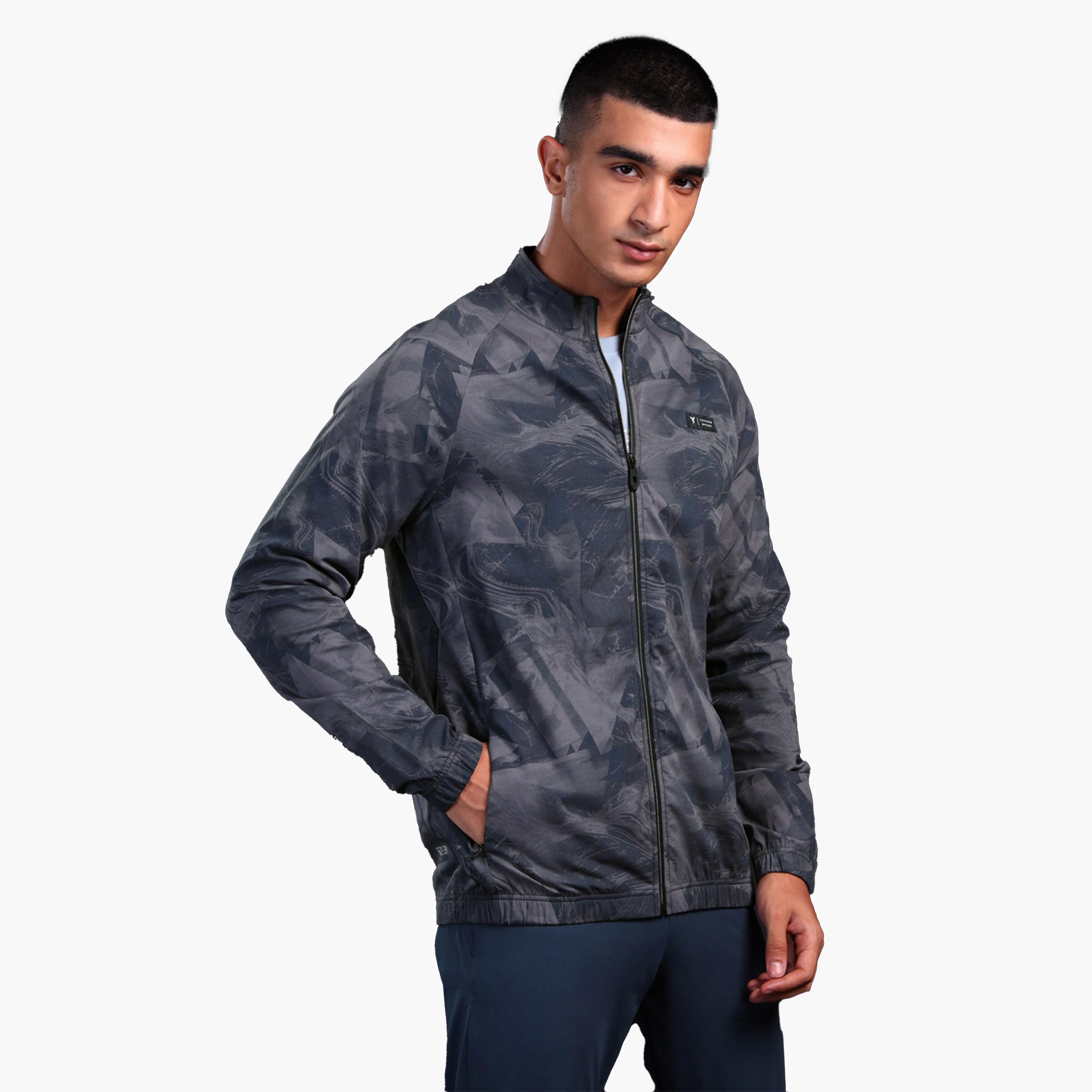 تيكنو سبورت × ستايلي-  جاكيت رياضي رجالي مطبوع قصّة سليم ورقبة دائرية قماش مرن-men-clothing-sportswearandactivewear-hoodiesandsweatshirts-image-1