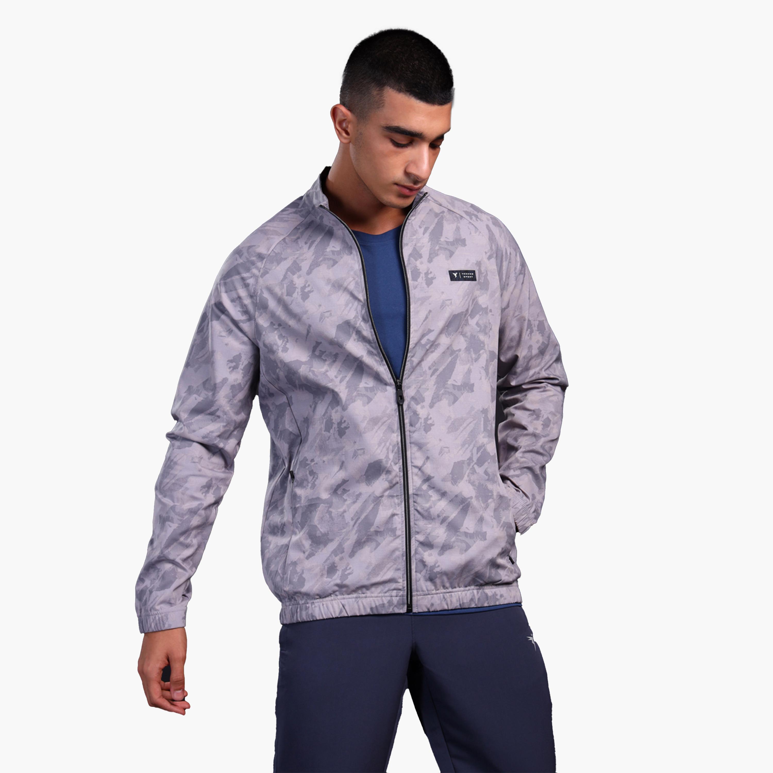 تيكنو سبورت × ستايلي-  جاكيت رياضي رجالي مطبوع قصّة سليم ورقبة دائرية قماش مرن-men-clothing-sportswearandactivewear-hoodiesandsweatshirts-image-1