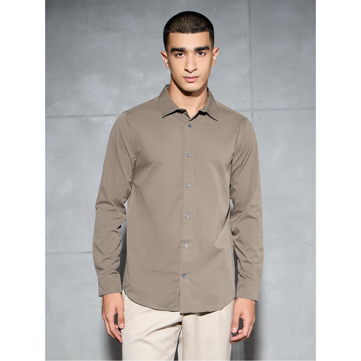Technosport Men Solid Slim Fit Spread Collar Shirt-men-clothing-shirts-image-1