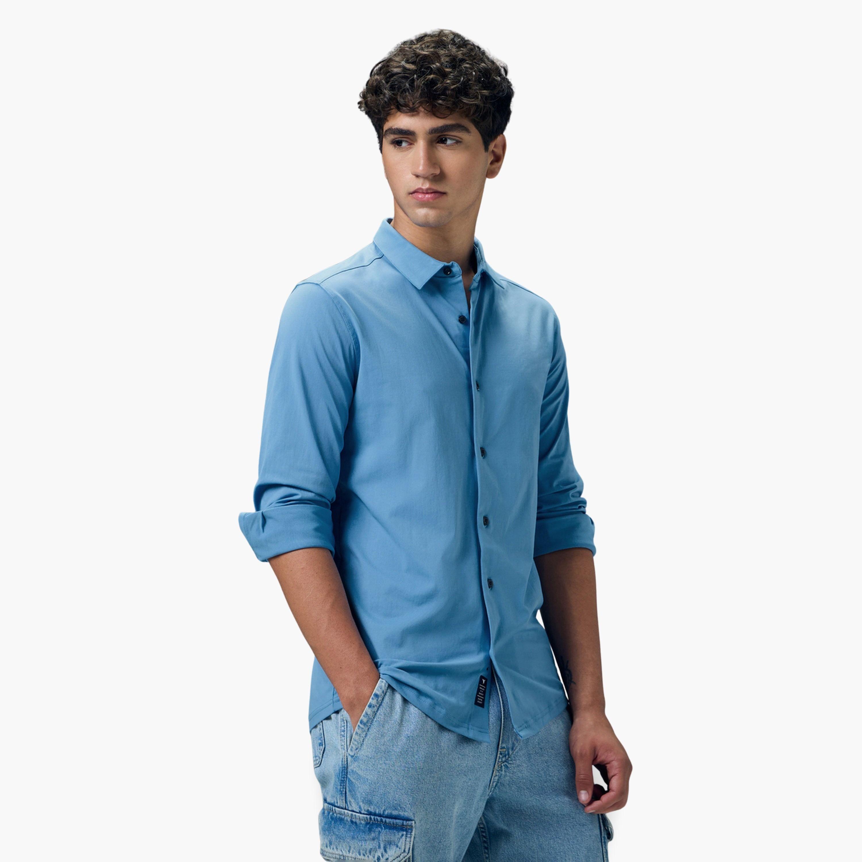 قميص كاجوال سادة بياقة مفرودة قصة ضيقة-men-clothing-shirts-image-1