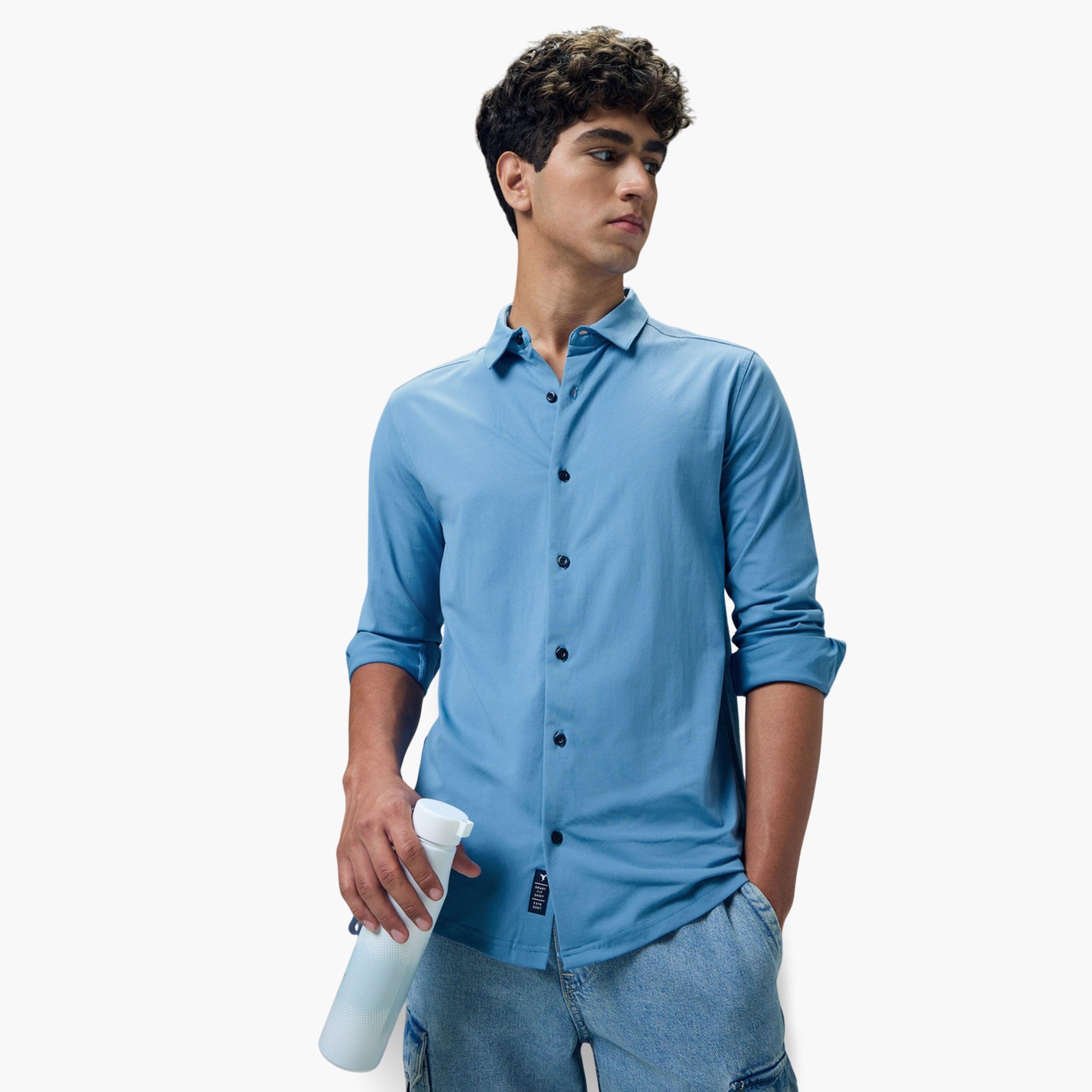 Technosport Men Solid Slim Fit Spread Collar Casual Shirt-men-clothing-shirts-image-2