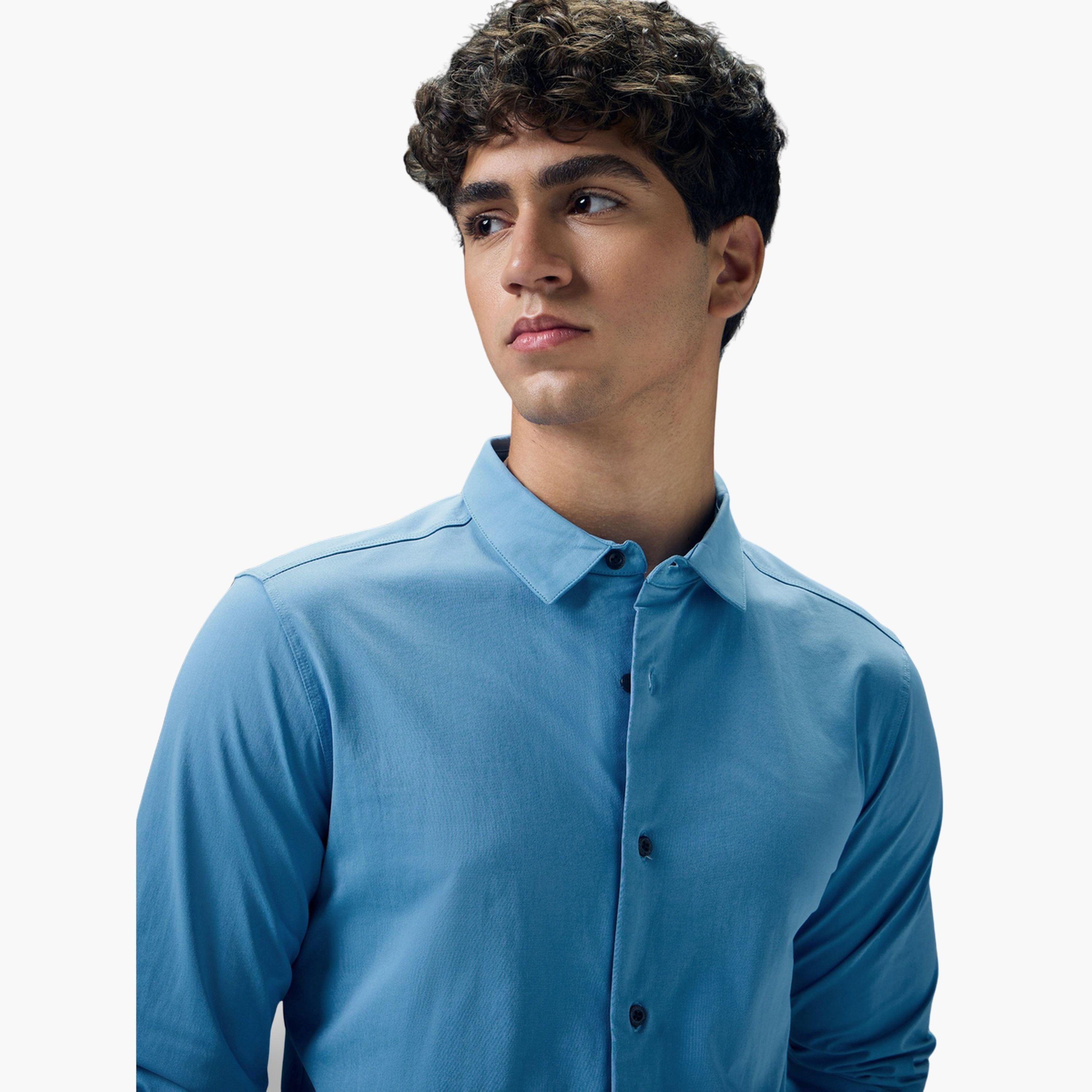 قميص كاجوال سادة بياقة مفرودة قصة ضيقة-men-clothing-shirts-image-3