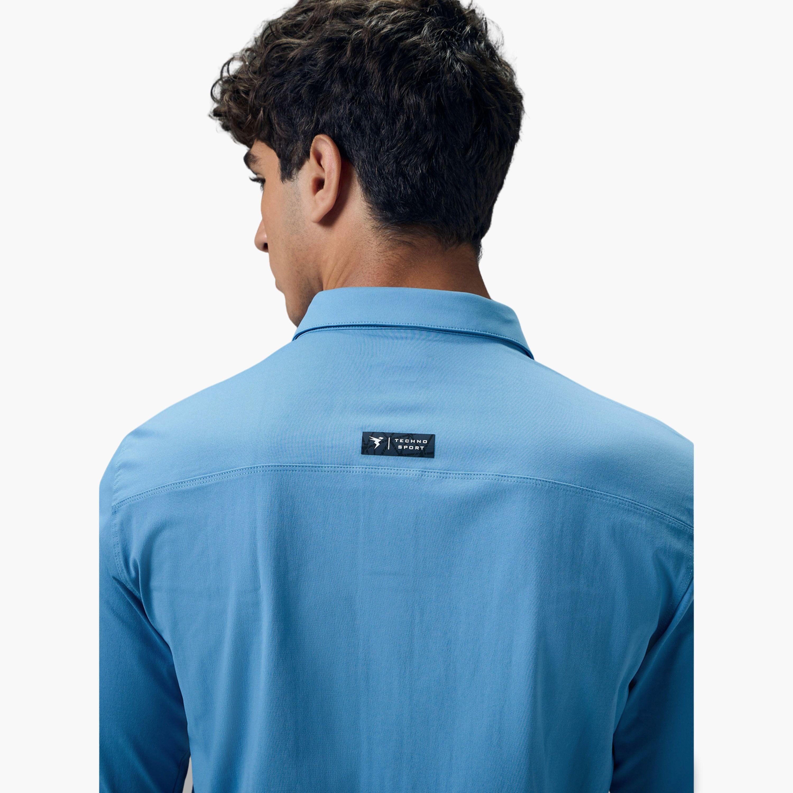 Technosport Men Solid Slim Fit Spread Collar Casual Shirt-men-clothing-shirts-image-4