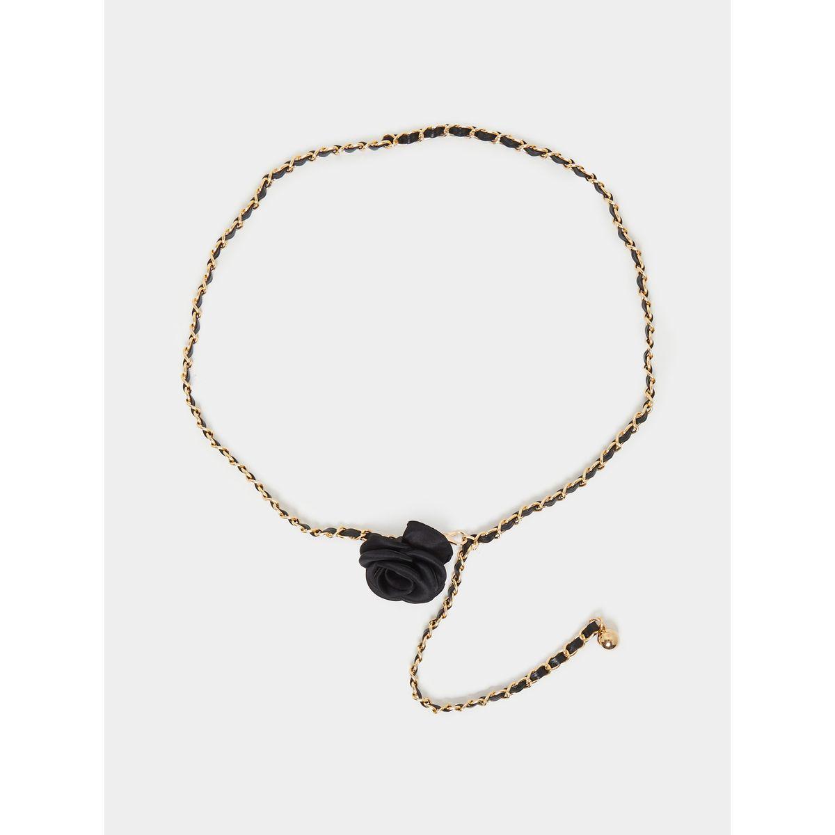 Styli Black Flower Chain Belt-women-clothingaccessories-belts-image-1