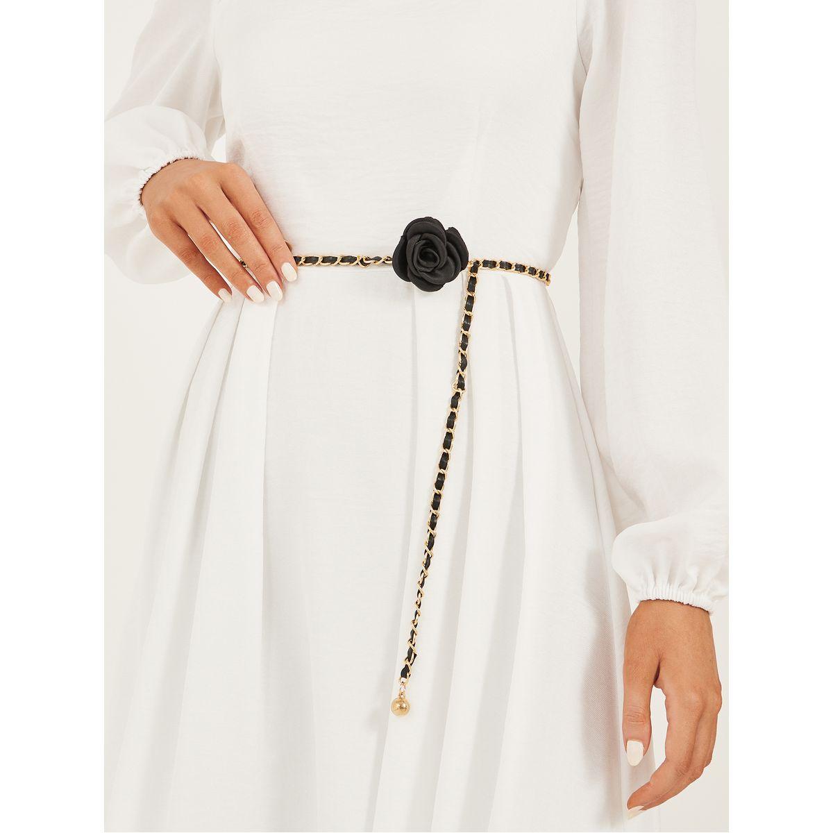 Styli Black Flower Chain Belt-women-clothingaccessories-belts-image-2