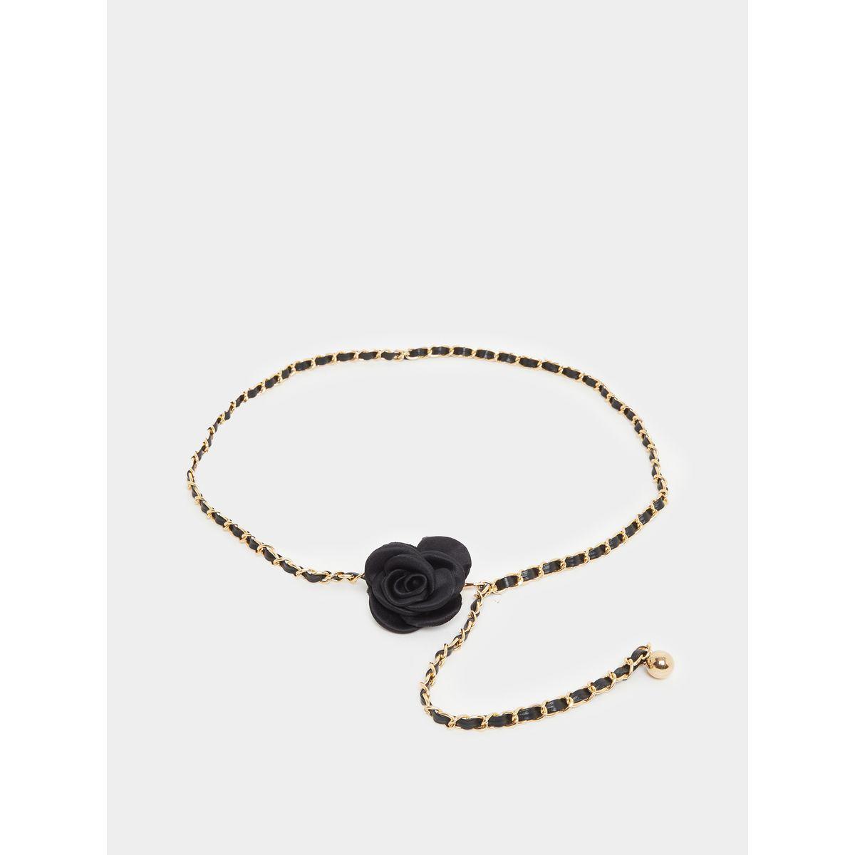 Styli Black Flower Chain Belt-women-clothingaccessories-belts-image-3