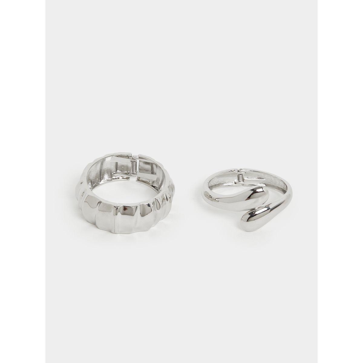 Styli Set of 2 - Silver Plated Bangle and Cuff Bracelet-women-watchesandjewellery-jewellery-banglesandbracelets-image-2
