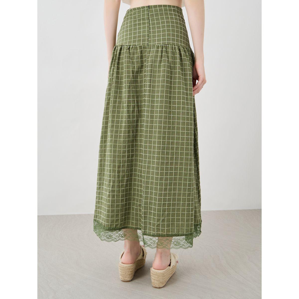 Styli Checked Lace Hem A-Line Maxi Skirt-women-clothing-bottoms-skirts-image-4