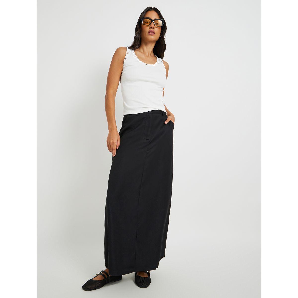 Styli Solid Mid Rise Regular Fit Maxi Skirt-women-clothing-bottoms-skirts-image-1