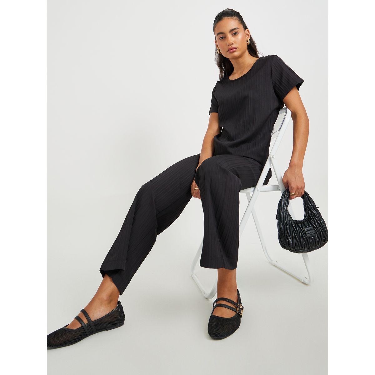 Styli Solid Textured Round Neck Top and Pants Co-Ords-women-clothing-coordsets-image-1