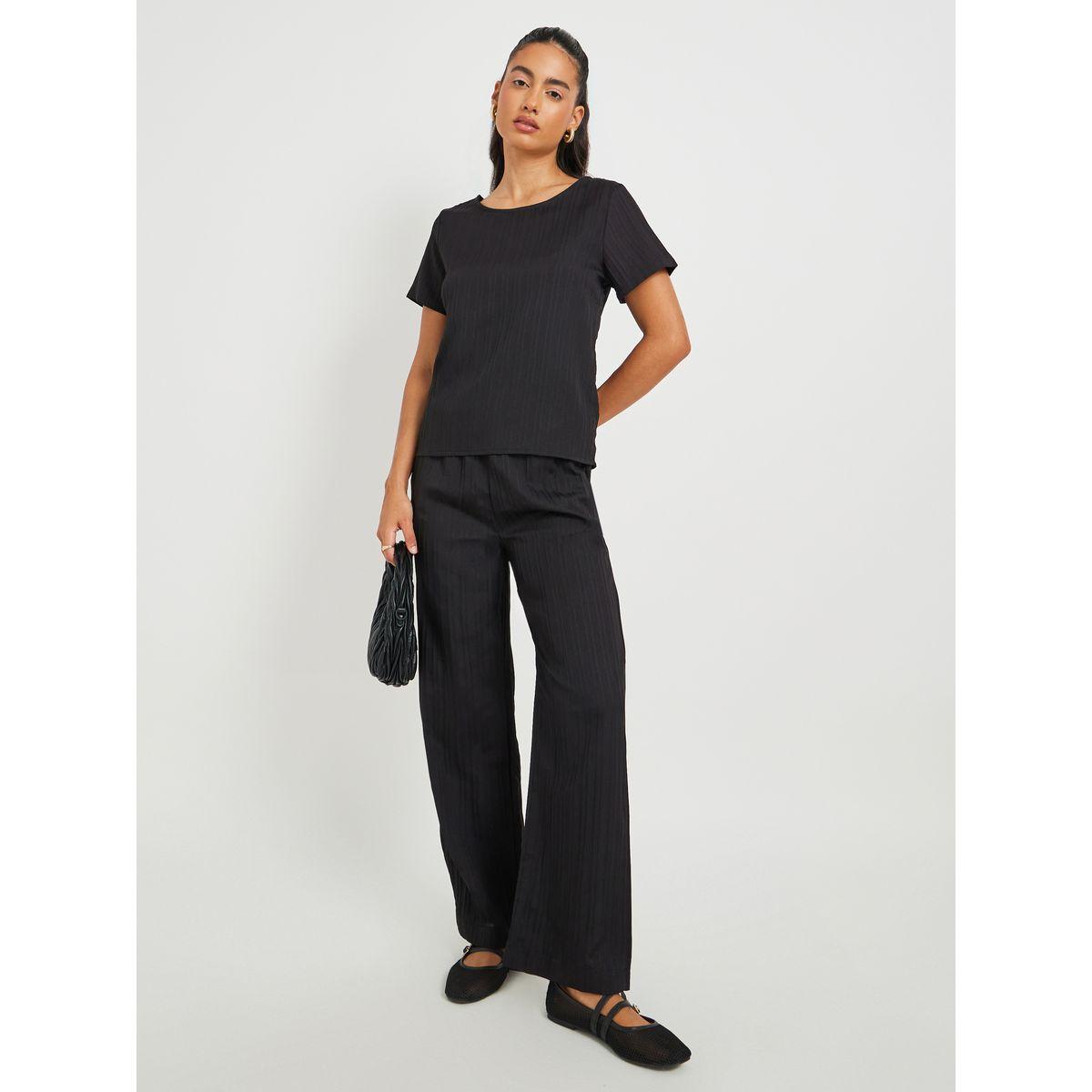 Styli Solid Textured Round Neck Top and Pants Co-Ords-women-clothing-coordsets-image-2