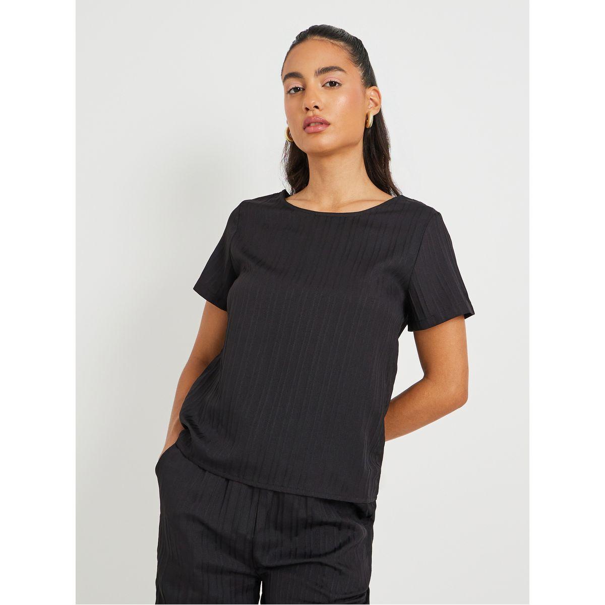 Styli Solid Textured Round Neck Top and Pants Co-Ords-women-clothing-coordsets-image-3