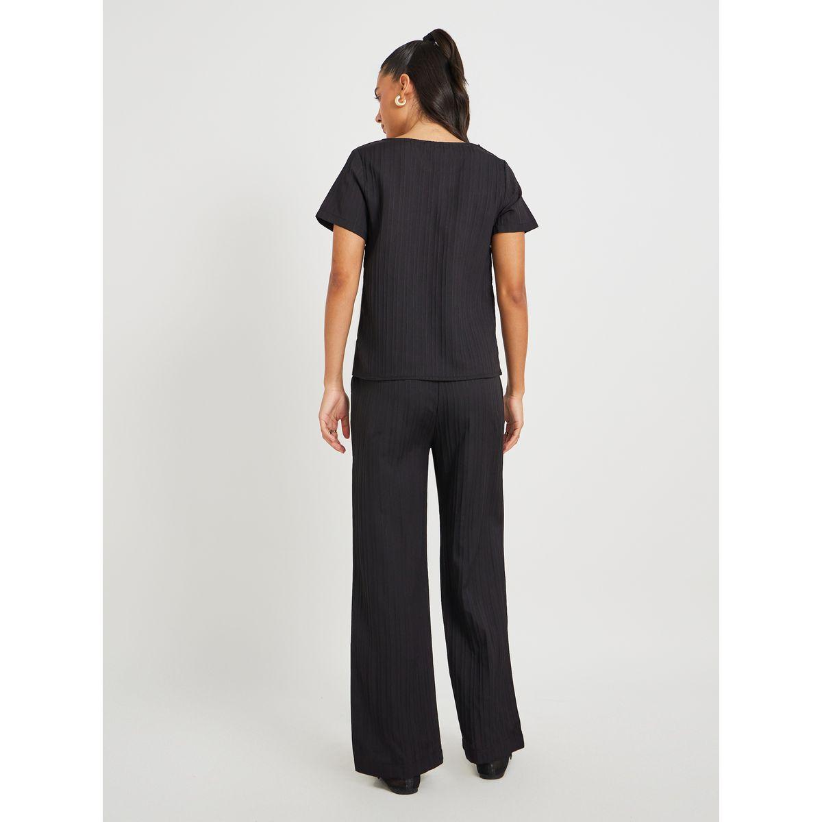 Styli Solid Textured Round Neck Top and Pants Co-Ords-women-clothing-coordsets-image-6