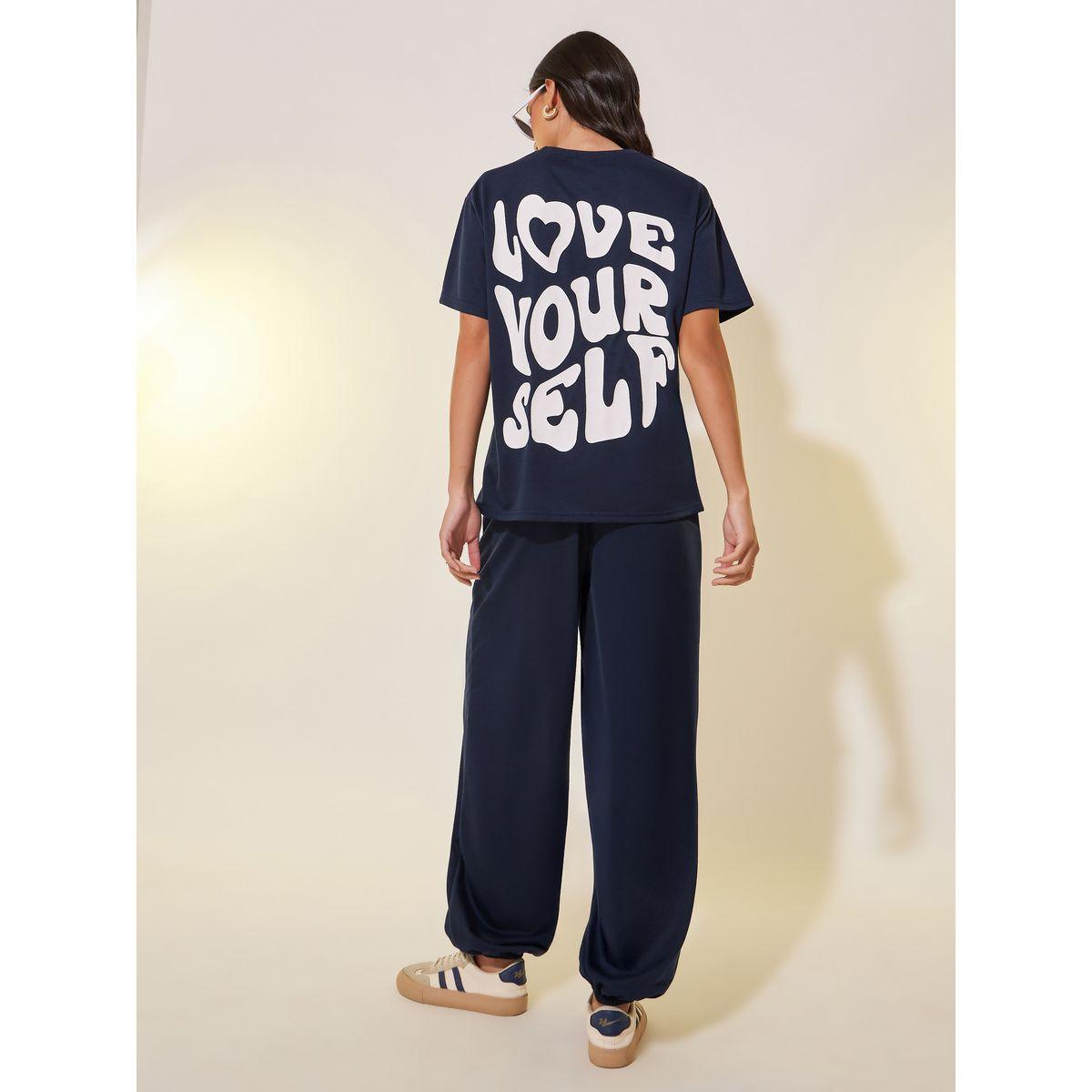 Styli Back Slogan Printed T-Shirt and Joggers Co-Ords-women-clothing-coordsets-image-1