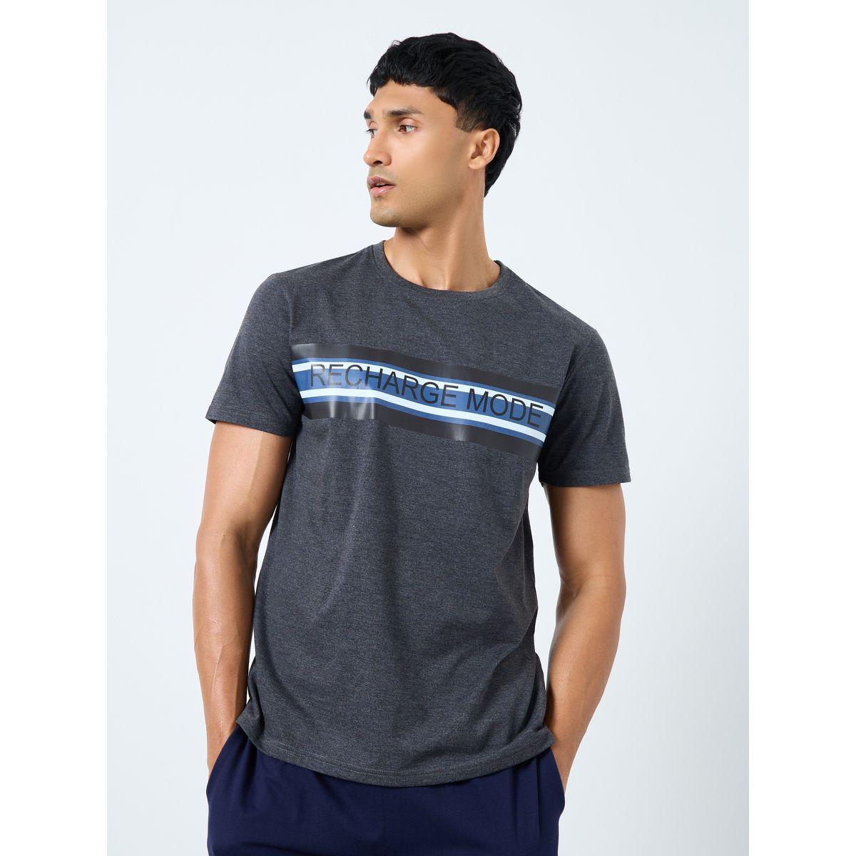 Styli Men Striped Slogan Print T-Shirt and Pyjama Set-men-clothing-nightwear-sets-image-2