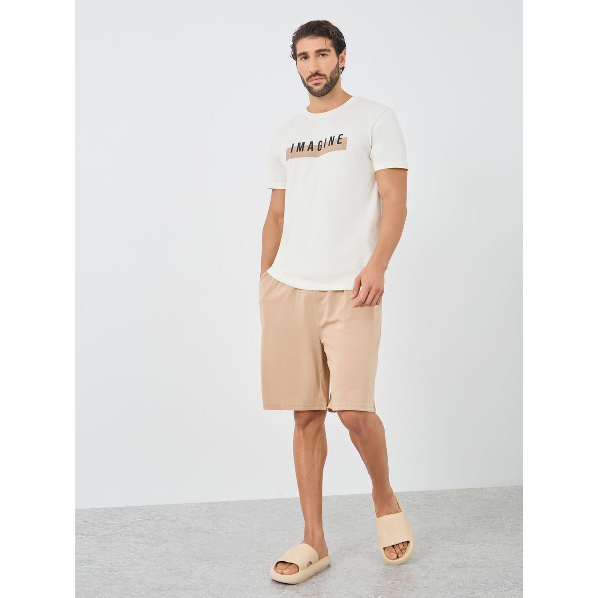 Styli Slogan Print T-Shirt and Shorts Pyjama Set-men-clothing-nightwear-sets-image-1