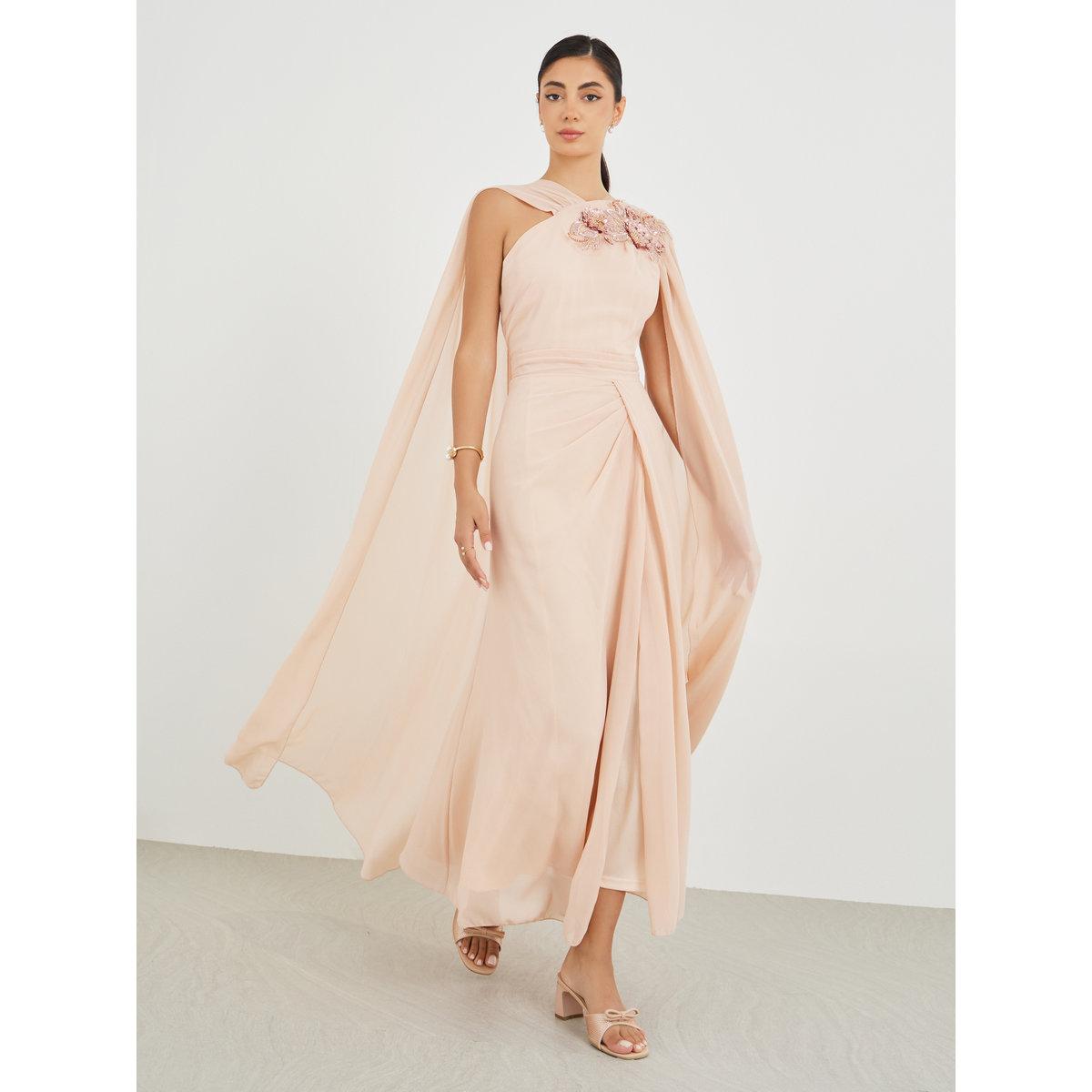 فستان طويل بتفاصيل مُنمقة مع ياقة هولتر-women-clothing-dresses-image-1