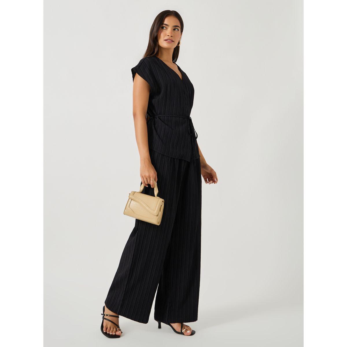Styli Textured Wrap Tie-Up Top and Pants Co-Ords-women-clothing-coordsets-image-1