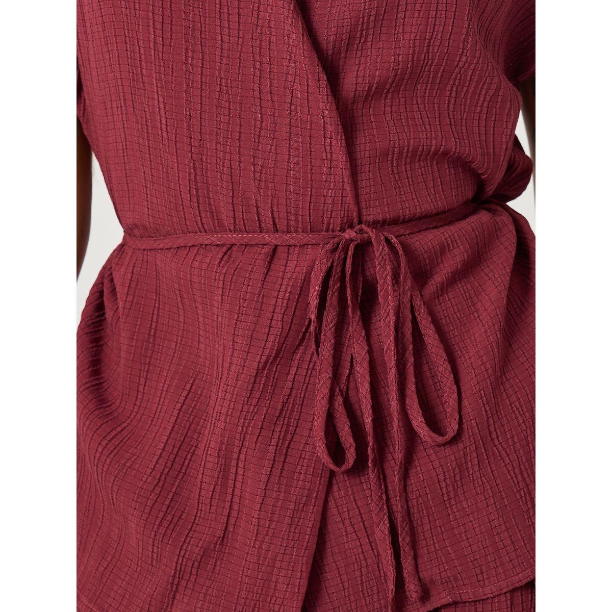 طقم منسق من بنطال وبلوزة بنمط لف وأربطة-women-clothing-coordsets-image-3