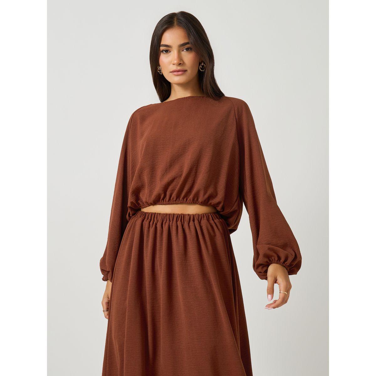 Styli Solid Round Neck Crop Top and Maxi Skirt Co-Ords-women-clothing-coordsets-image-2
