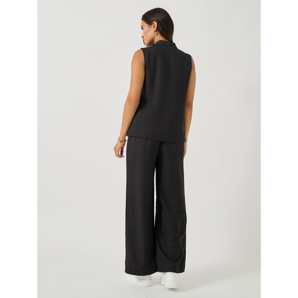 Styli Solid Shawl Collar Sleeveless Blazer and Side Stripe Straight Leg Pants Co-Ords-women-clothing-coordsets-image-4